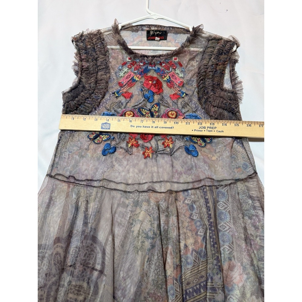 biya johnny was embroidered mesh dress Medium gray floral sheer midi - Picture 2 of 4